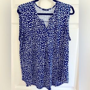 Papermoon; 1X; Sleeveless Shell Blouse; blue/white graphic; StitchFix